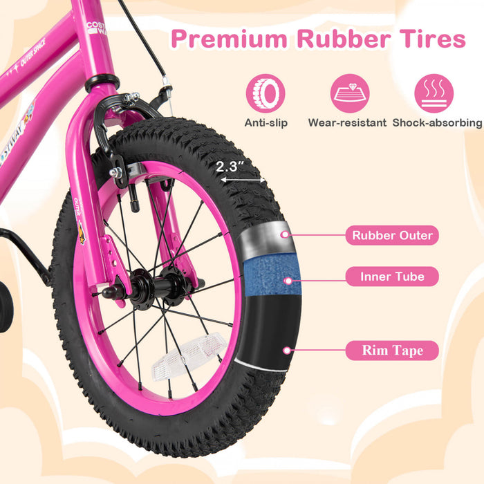 Velo Costway 14 Pouces Pour Enfants De 3 A 5 Ans Avec Selle Reglable Et Guidon Antiderapant Rose