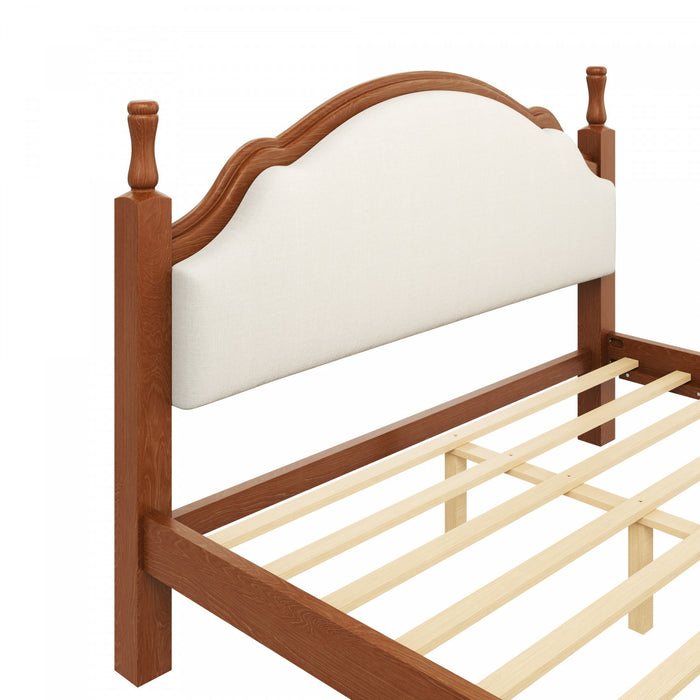 Lit plateforme Miles en bois format Queen avec tete de lit rembourree incurvee, brun
