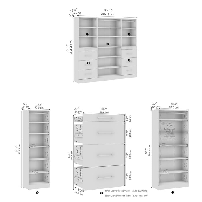 Système de garde-robe et pièce-penderie modulaire Florence de Bestar de 85 po avec rangement - blanc