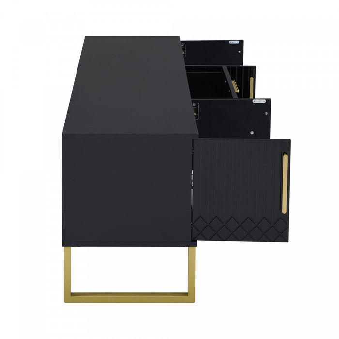 Steven 66.9\" Cabinet TV Sur Pieds avec Poignees et Pieds Dores, Noir