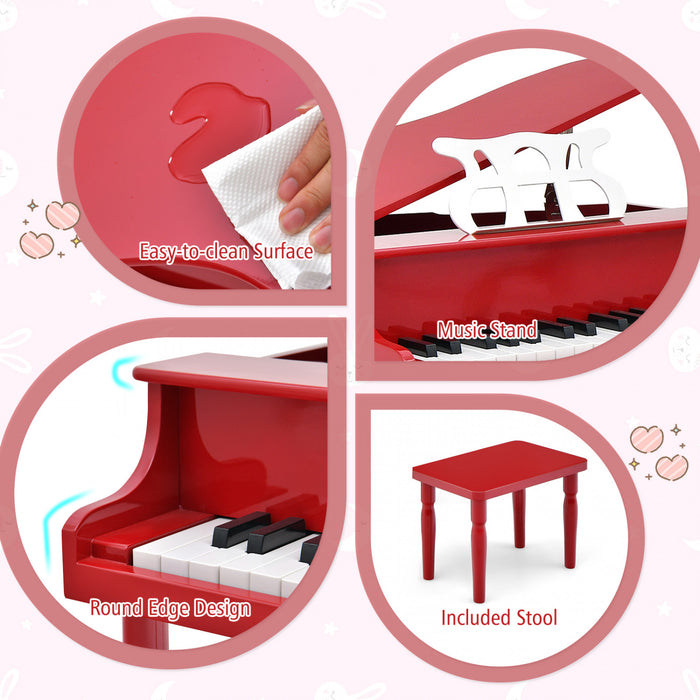 Costway Piano a Queue Classique Bebe 30 Touches, Jouet en Bois pour Bout de Chou avec Banc et Porte-Partition - Rouge