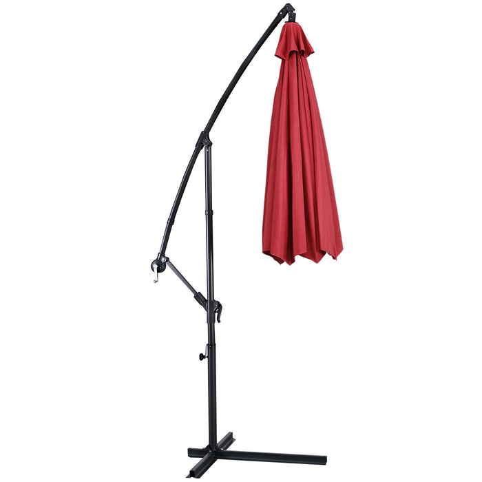 Costway Parasol suspendu 10' pour patio, ombre solaire decalee avec base T Croix Marche Bourgogne