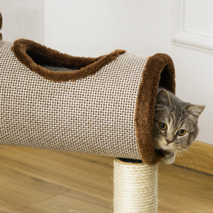 Pawhut Arbre A Chat D'interieur, Centre D'activites D'escalade, Meubles Pour Chaton Avec Maison Pour Chat, Lit, Griffoir, Jouet Suspendu, Marron