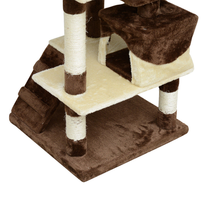 Pawhut Arbre A Chat 137,2 Cm Grande Maison De Jeu Pour Chaton Centre D'activites A Plusieurs Niveaux Meubles Pour Animaux De Compagnie (cafe)