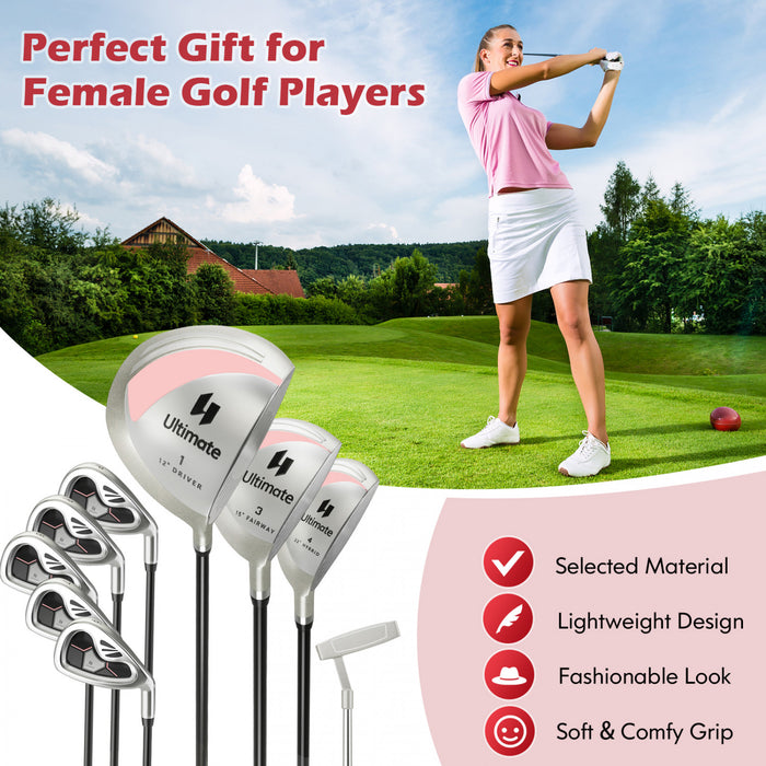 Costway 9 Pcs Femmes Complete Golf Club Set A Main Droite Avec 460cc Alliage Driver Fers Rose