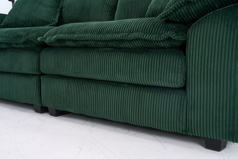 Liam Canape modulaire confortable Cloud 84,6\" avec revetement en velours cotele, Vert