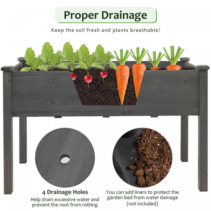 Costway En Bois Souleve Lit De Jardin De Legumes Eleve Cultiver Planteur De Legumes Gris