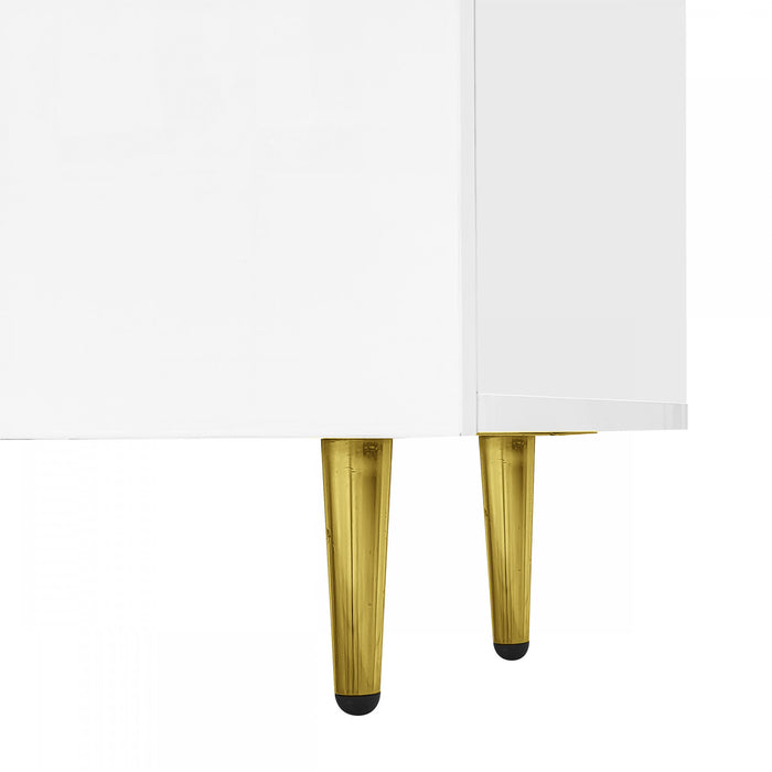 Meuble Tv Moderne Frances Avec 4 Portes, Blanc Laque Brillant