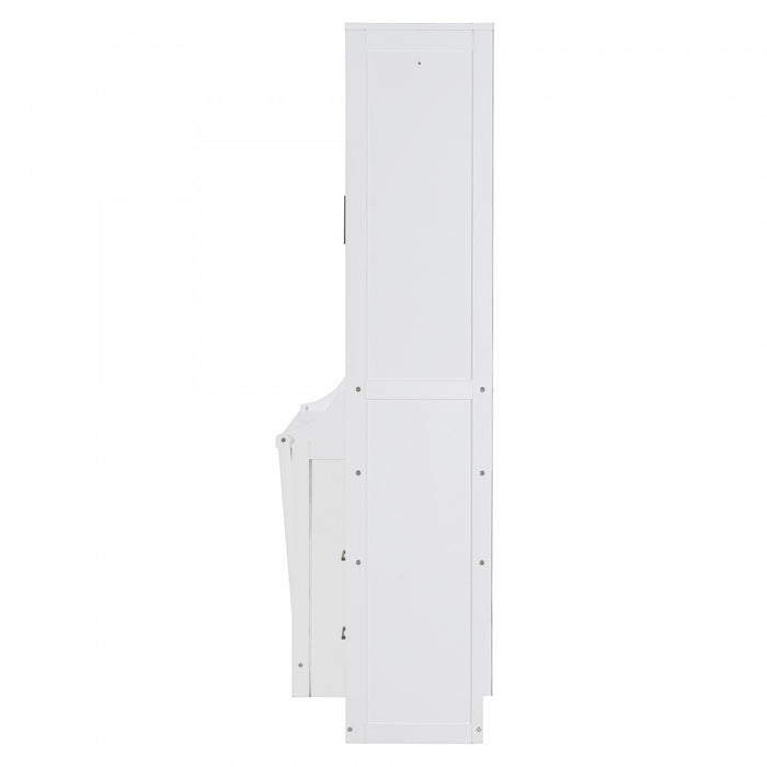 Lit Escamotable Joyce Format Queen Avec Tiroirs Et Etageres, Blanc
