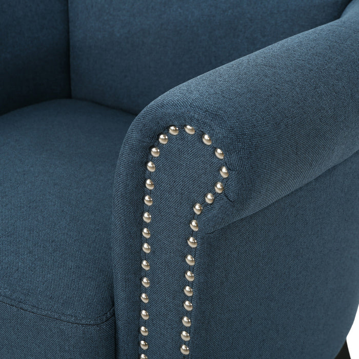 Chaise Mason En Tissu Avec Pieds En Bois Et Finition Cloutée - Bleu Marine