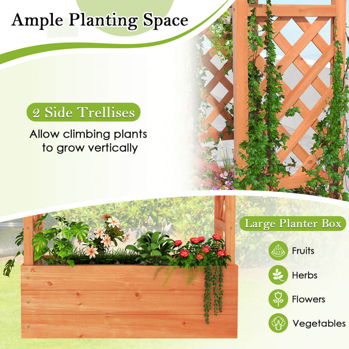 Costway 1 Pcs Lit De Jardin En Bois Eleve Avec Trellis Et Toit Suspendu Drainage Eleve Planter Boite