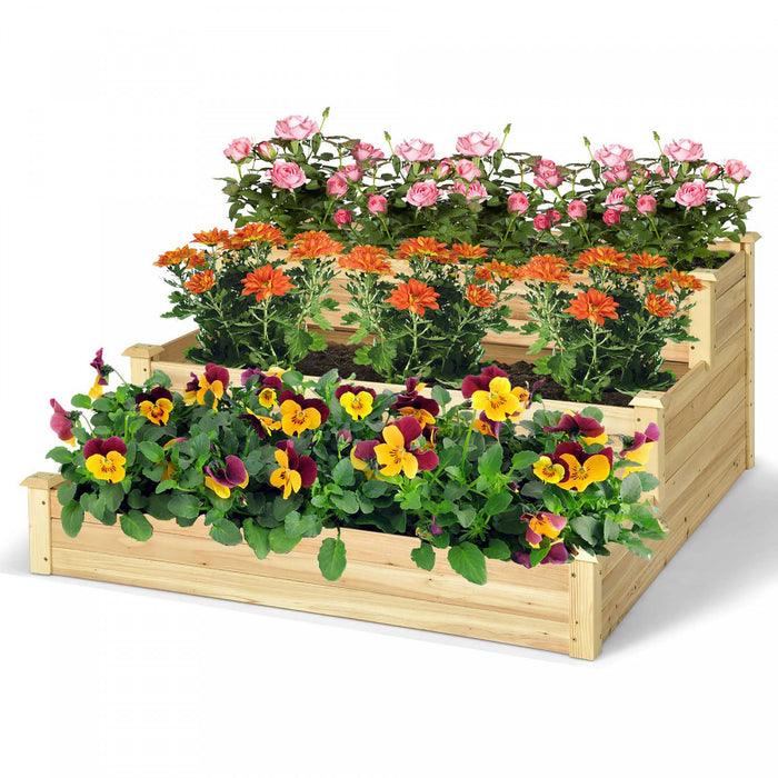 Jardin Surelevee A 3 Niveaux, 121 X 121 X 56 Cm Kit De Jardinieres De Culture De Fruits Et D'herbes Aromatiques Et De Fleurs, Jardiniere Surelevee A Plusieurs Niveaux En Plein Air, Jardiniere En Bois De Sapin Sans Fond Pour Jardin, Cour, Pelouse, Serre