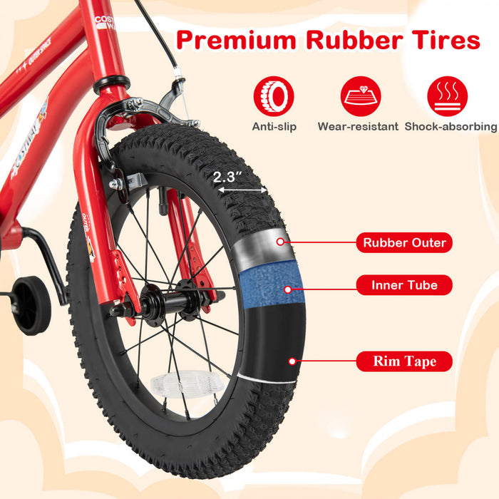 Velo Costway 14 Pouces Pour Enfants De 3 A 5 Ans Avec Selle Reglable Et Guidon Antiderapant Rouge
