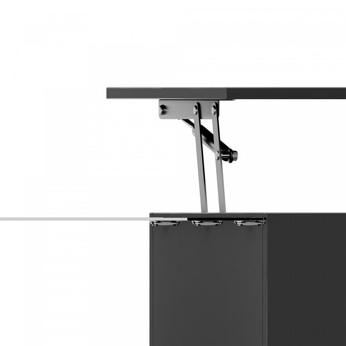 Table Basse Moderne Jonson A Plateau Relevable Avec Eclairage Led, Noir Laque Brillant