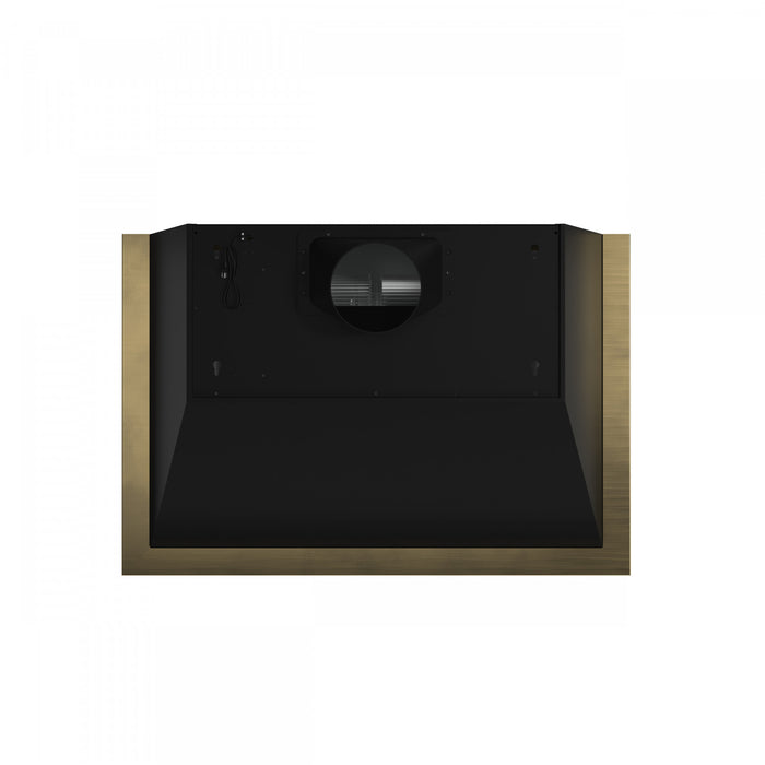 Hotte murale Vittorio de 36 po, noir avec garniture en laiton antique-FRHWM5078-36BLK
