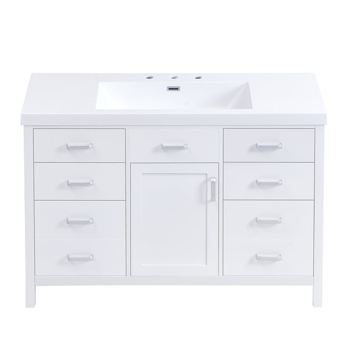 Resina Meuble-Lavabo Simple 48 po avec Vasque en Resine et 6 Tiroirs, Blanc