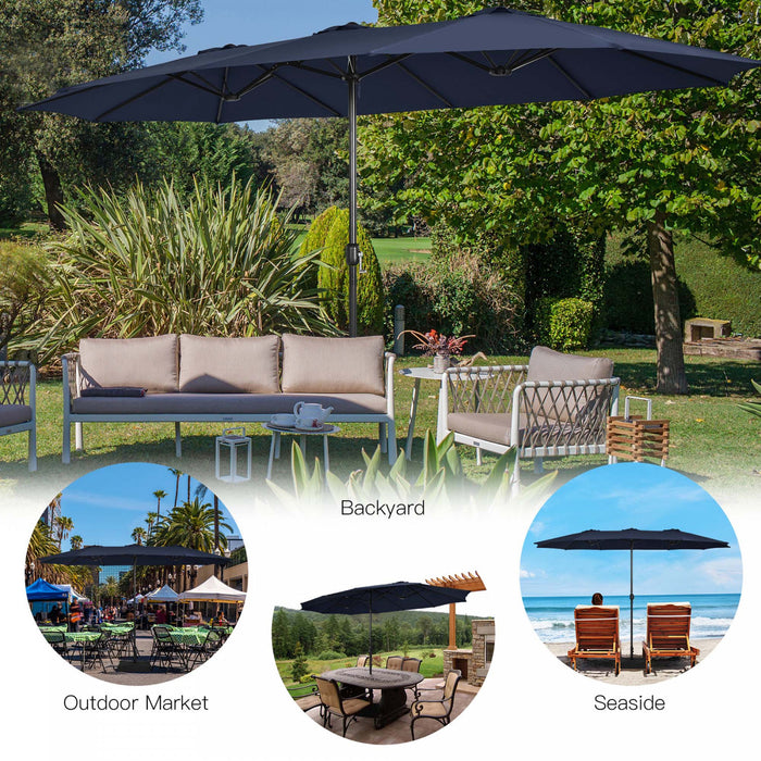 Parasol double face Costway de 15 pieds avec commande par manivelle, base de marche, couleur marine