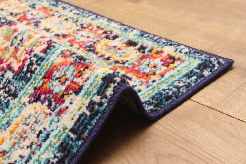 Tapis de Couloir Traditionnel Lotus 2'8\" x 8'2\" en Bleu marin