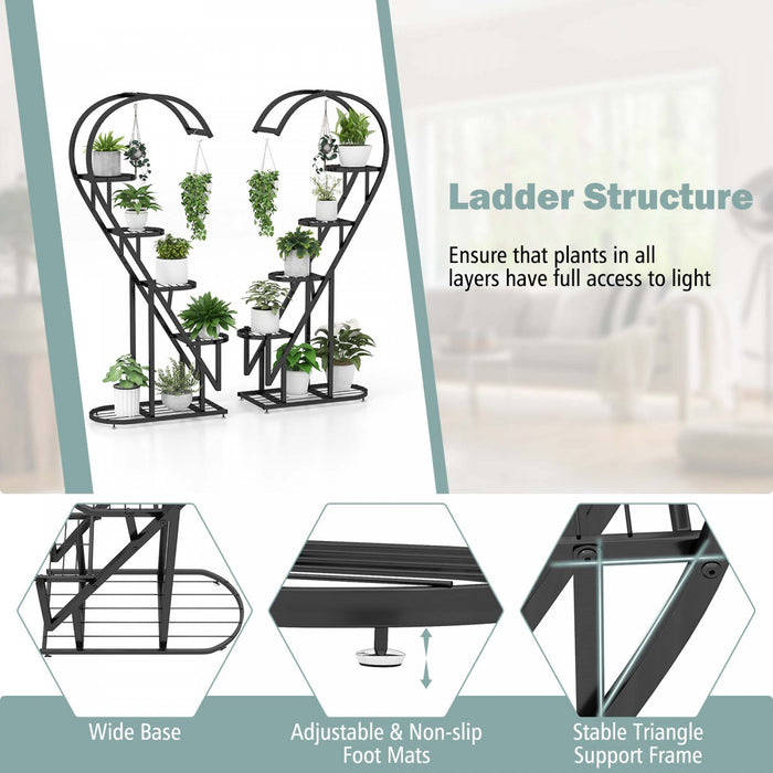 Costway 5 Etagere En Forme De Cœur Avec Crochet Suspendu Pour Plusieurs Plantes Noir