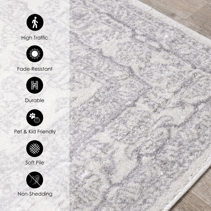 Tapis Fallon blanc gris elegant delave traditionnel, 5'3\" x 7'7\"
