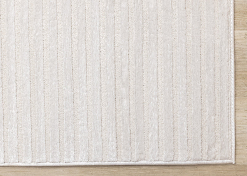 Carpette Leonardo blanche et grise à motif de rayures modernes - 5 pi 3 po x 7 pi 7 po