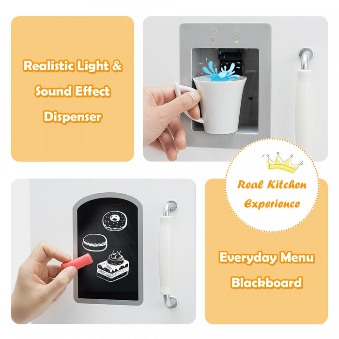 Cuisine De Jeu Costway, Jeu De Cuisine Avec Batterie De Cuisine Pour Jeu De Simulation, Avec Distributeur D'eau Et Accessoires, Effets Sonores Et Lumineux, Pour Enfants De Plus De 3 Ans