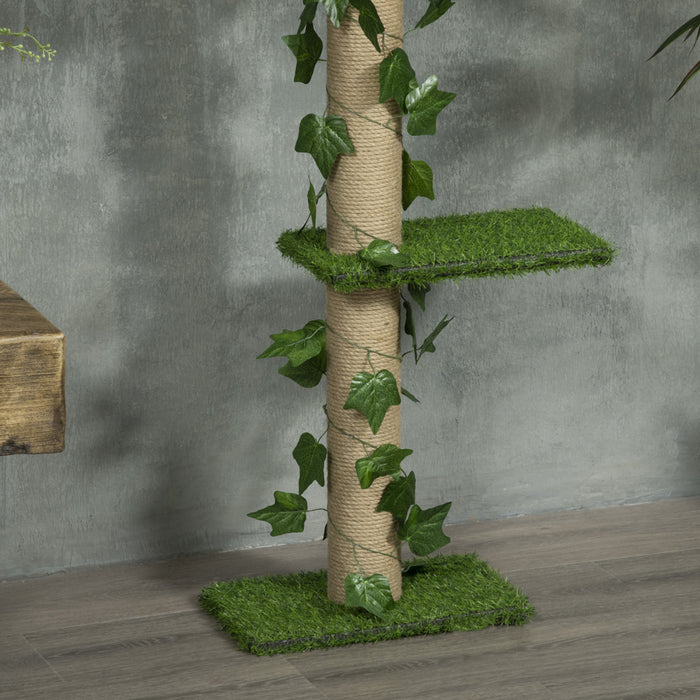 Pawhut Arbre A Chat A 4 Niveaux Du Sol Au Plafond, Hauteur 79,5 A 95,3\" Reglable, Grande Tour Pour Chat Antiderapant, Centre D'activites Multicouche Hautement Simulant Avec Perchoirs, Griffoir - Vert