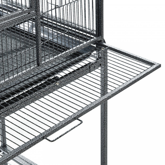 Cage A Oiseaux Portable Avec 4 Mangeoires Et 4 Perchoirs Pratique 81 X 48 X 163 Cm Noir Et Gris