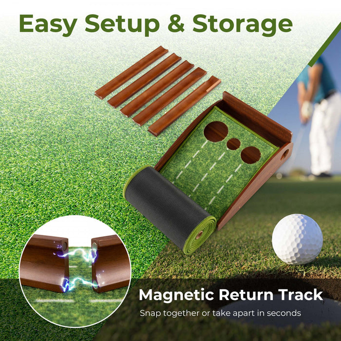 Costway Mettre Vert Pratique Golf Mettre Tapis Avec Auto Ball Retour Et 2 Tailles De Trou