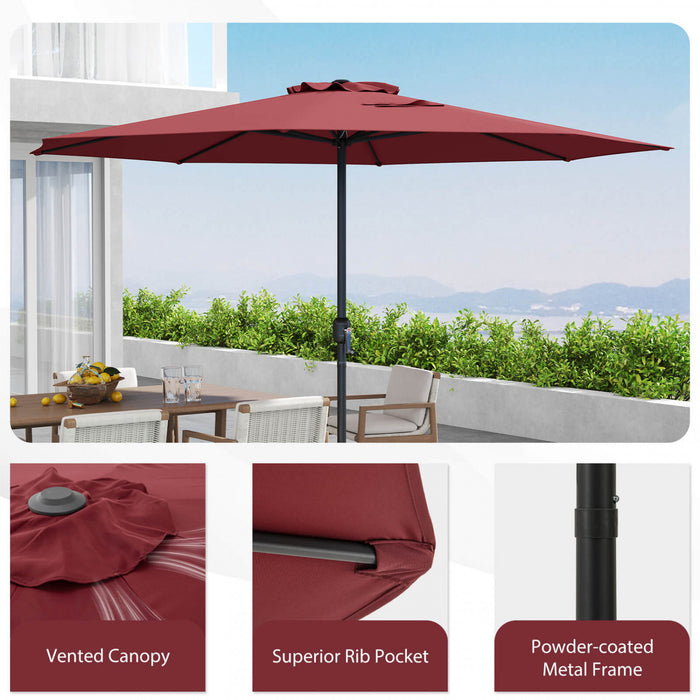 Parasol de jardin Costway 12 pieds, parasol de marche exterieur avec manivelle, 8 baleines robustes rouge