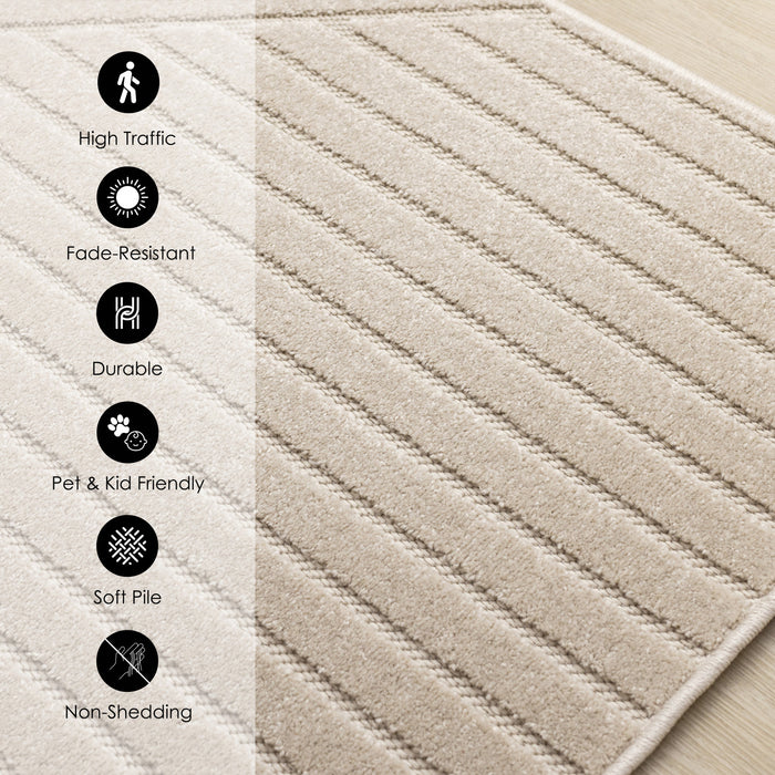 Tapis design a rayures angulaires beige Oslo, 6'7'' x 9'6''