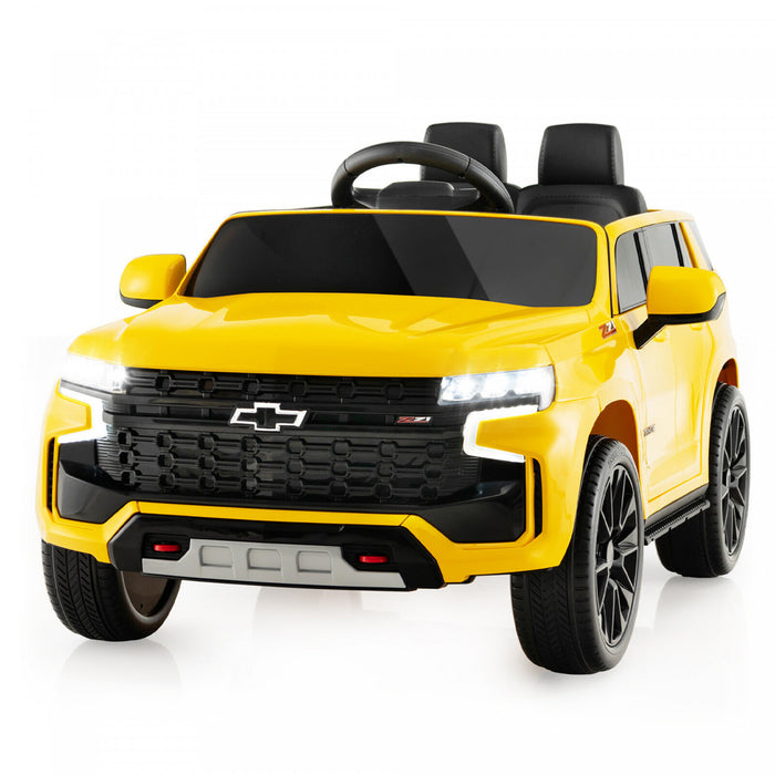 Costway 12v Enfants Roulent Sur La Voiture Chevrolet Tahoe Camion Electrique Suv Telecommande W / Lumiere Et Musique Jaune
