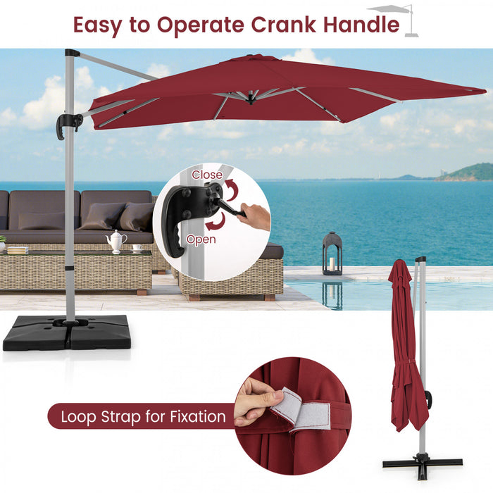 Costway Parasol d'exterieur a bras articule 10 pieds en aluminium suspendu deporte, avec rotation a 360° Rouge