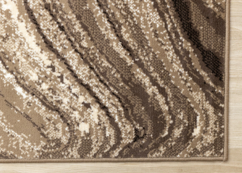 Carpette Forte brune et crème à motif de vagues apaisantes - 7 pi 9 po x 10 pi 6 po