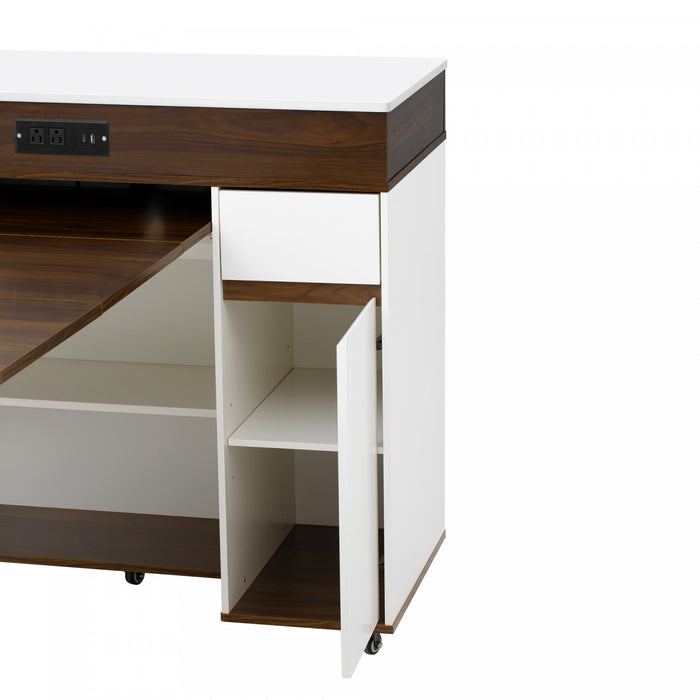 Table a manger extensible Avery avec ilot de cuisine roulant, noyer