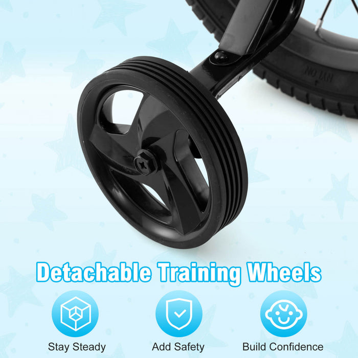 Costway 18\" Velo Pour Enfants Avec Roues D'entrainement Guidon Et Frein A Main Reglable Noir