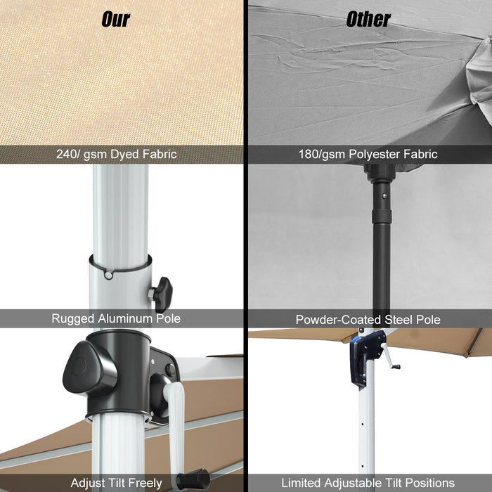 Costway Parasol deporte pour patio de 11 pieds, rotation a 360 degres, inclinaison en aluminium, beige