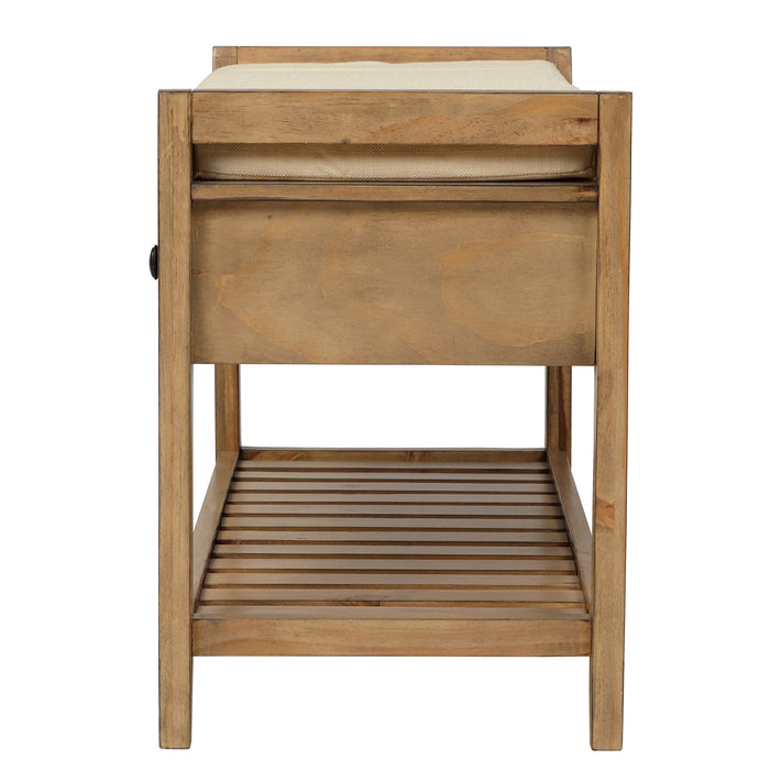 Banc A Chaussures Stephanie En Pin Avec Siege Rembourre Et Tiroirs De Rangement, Pin Ancien