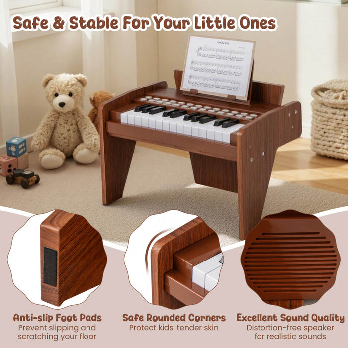 Costway Piano Numerique 25 Touches avec Pupitre, Mode Enseignement, Touches Retroeclairees et Vitesse Reglable - Marron