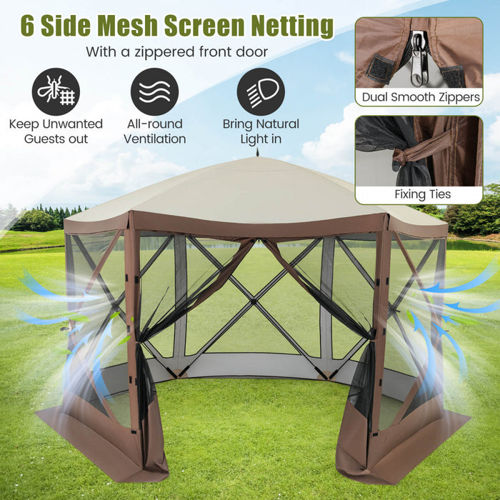 Costway 11.5 X 11.5 Ft Tente De Gazebo Pop-up Avec Des Murs De Filet De Maille 2 Chiffons Amovibles De Vent D’intimite