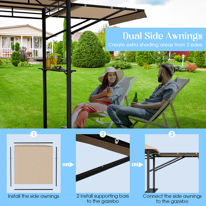 13.5’ X 4’ Patio Bbq Grill Gazebo Auvents Lateraux Etageres 2 Tier Canopy Exterieur