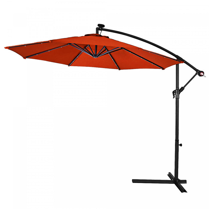 Costway Parasol suspendu solaire LED 10' pour patio, ombre solaire decalee avec base Marche Orange