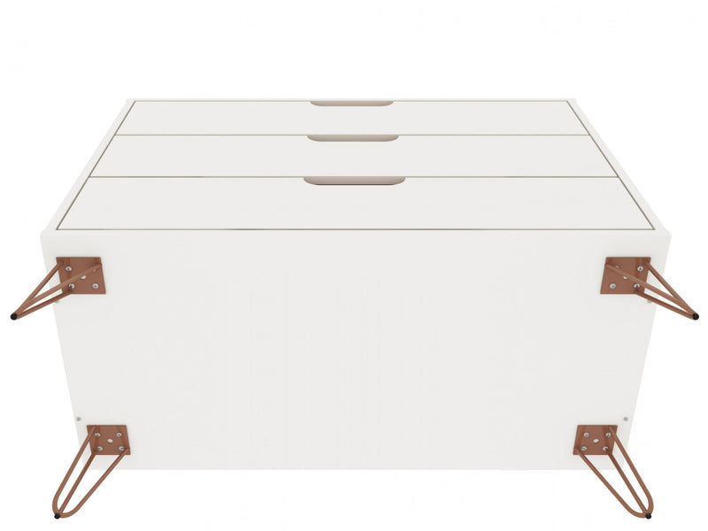 Commode Rockefeller Mid-Century Modern 89 cm en blanc (3 tiroirs) – Lot de 2