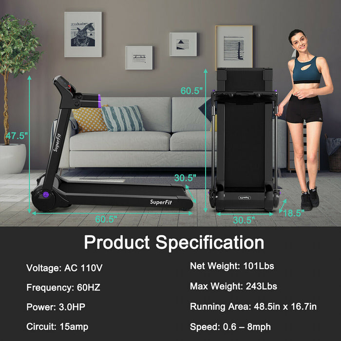 Tapis De Course Pliant 3cv Superfit – Avec Bluetooth