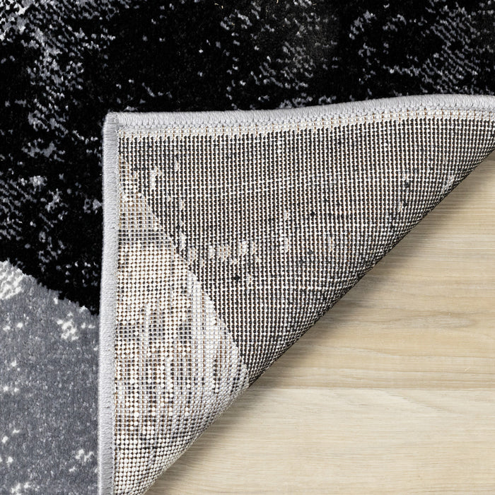 Tapis Covington triangle geometrique noir blanc gris vieilli, 5'3\" x 7'7\"