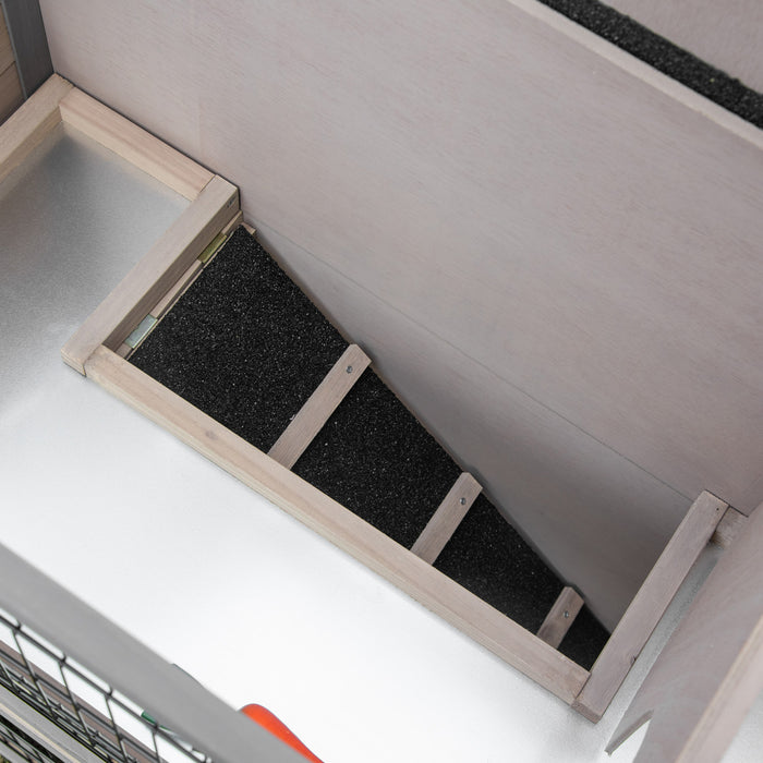 Pawhut Clapier A Lapin A 2 Etages Cage A Lapin Pour Petit Animal Avec Plateau Coulissant, Enclos, Dessus Ouvrable, Rampe, Pour Interieur Exterieur 42.5\" X 18\" X 31\"