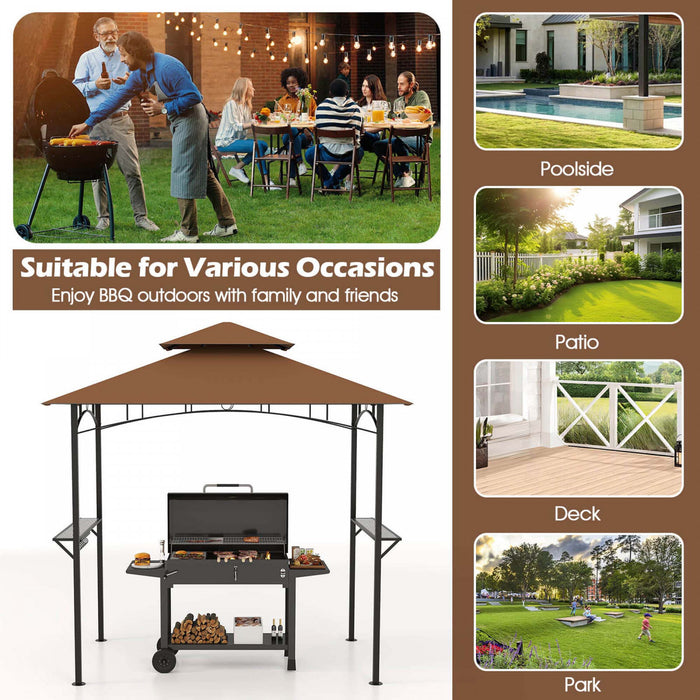 Costway 8’ X 5’ Grill Gazebo Avec 2 Etageres 7 Crochets Cadre En Metal Soft Top Brun