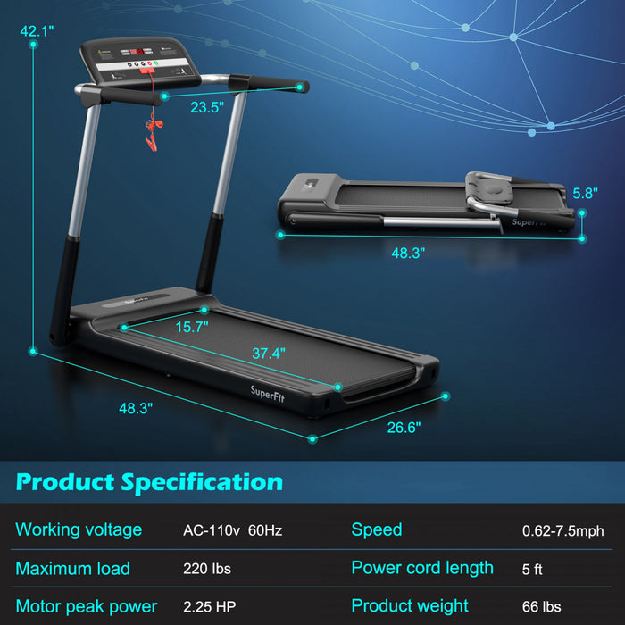 Tapis De Course Electrique 2.25 Hp Costway, Pliable A Led Avec Controle D'application Officielle Costway