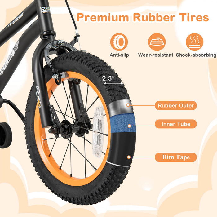 Velo Costway 14 Pouces Pour Enfants De 3 A 5 Ans Avec Selle Reglable Et Guidon Antiderapant Noir