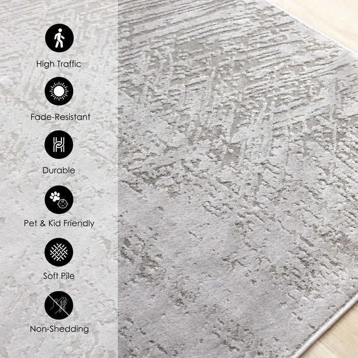 Tapis Hudson aux coups de pinceau vieillis gris creme, 5'3\" x 7'7\"